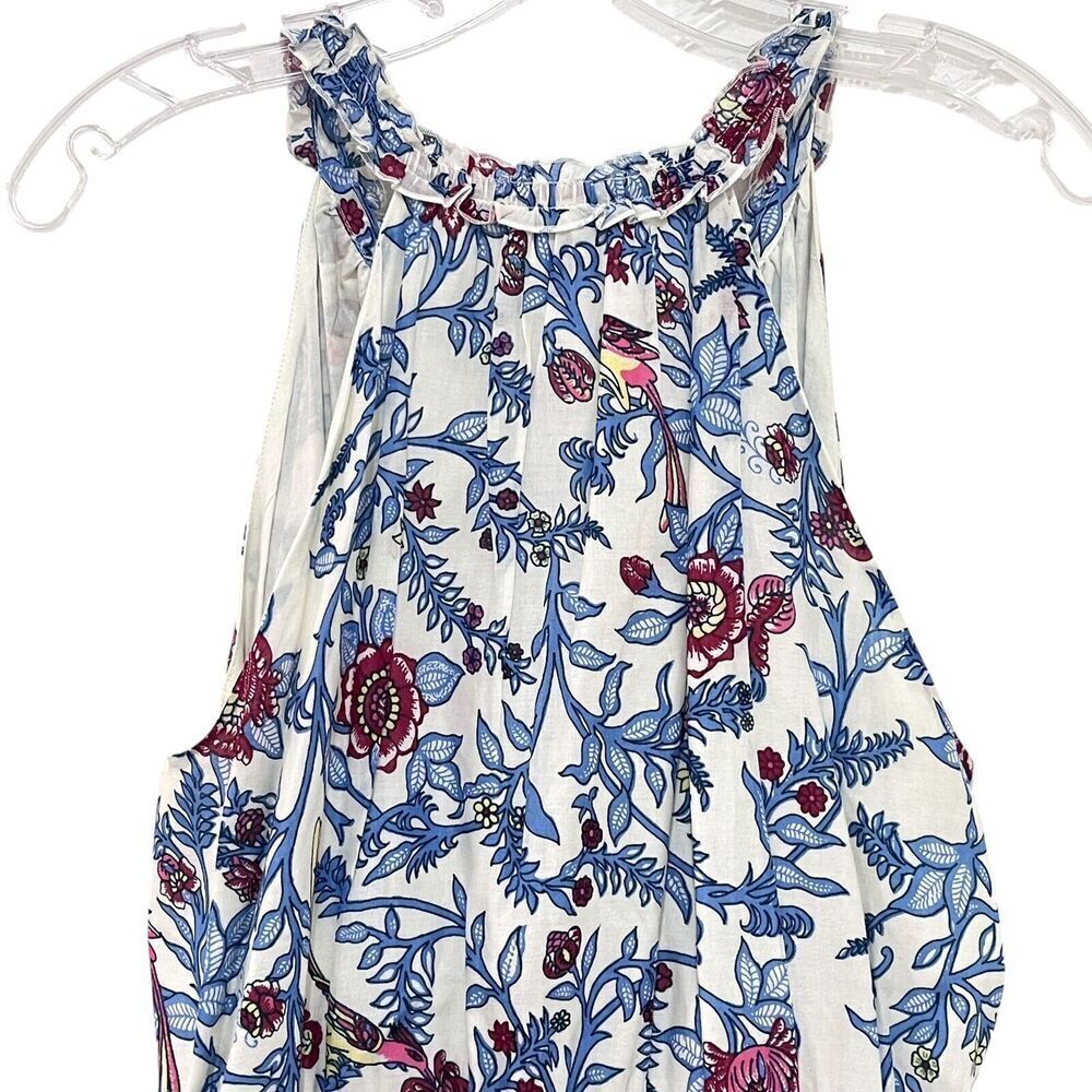 J. Crew Gulp Floral Bird Printed Midi Dress boho Cotton tiered SZ 12 - Picture 5 of 10